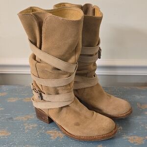 Juicy Couture Tan Suede Strappy Heeled Boots - Size 8